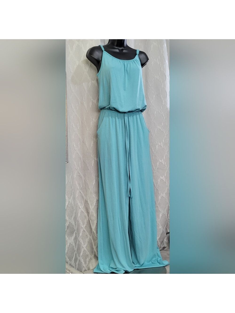 Zenana | Ash Mint Jumpsuit w/ Pockets | Adjustable Straps | Soft & Flowy - Picture 4 of 5
